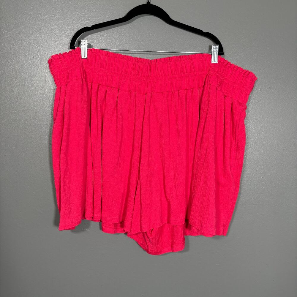 Terra & Sky Bright Pink Paper Bag Wrinkle Gauze Shorts - 4X - Women's Plus Size